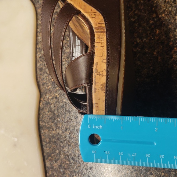 Brown Strappy Cork Wedge Sandals Size 8 - Picture 9 of 14